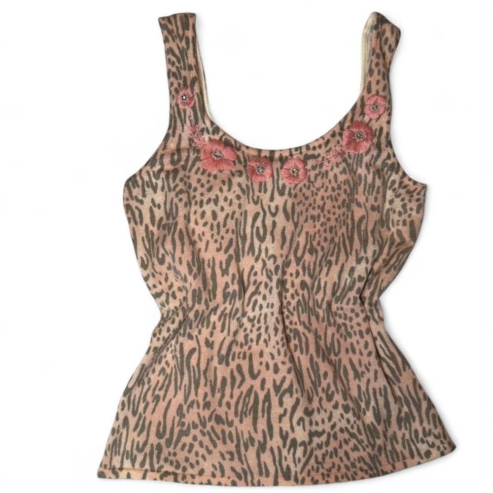 Laundry by Shelli Segal Embroidered Pink Cheetah Print Midi Crop Tank Top Sz XS